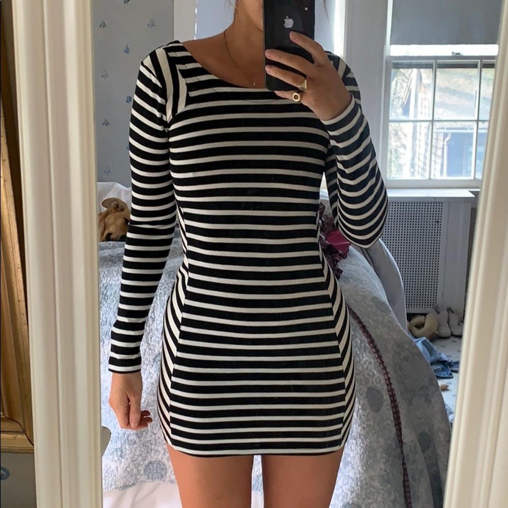 Lucca Couture B&W Striped long sleeved dress